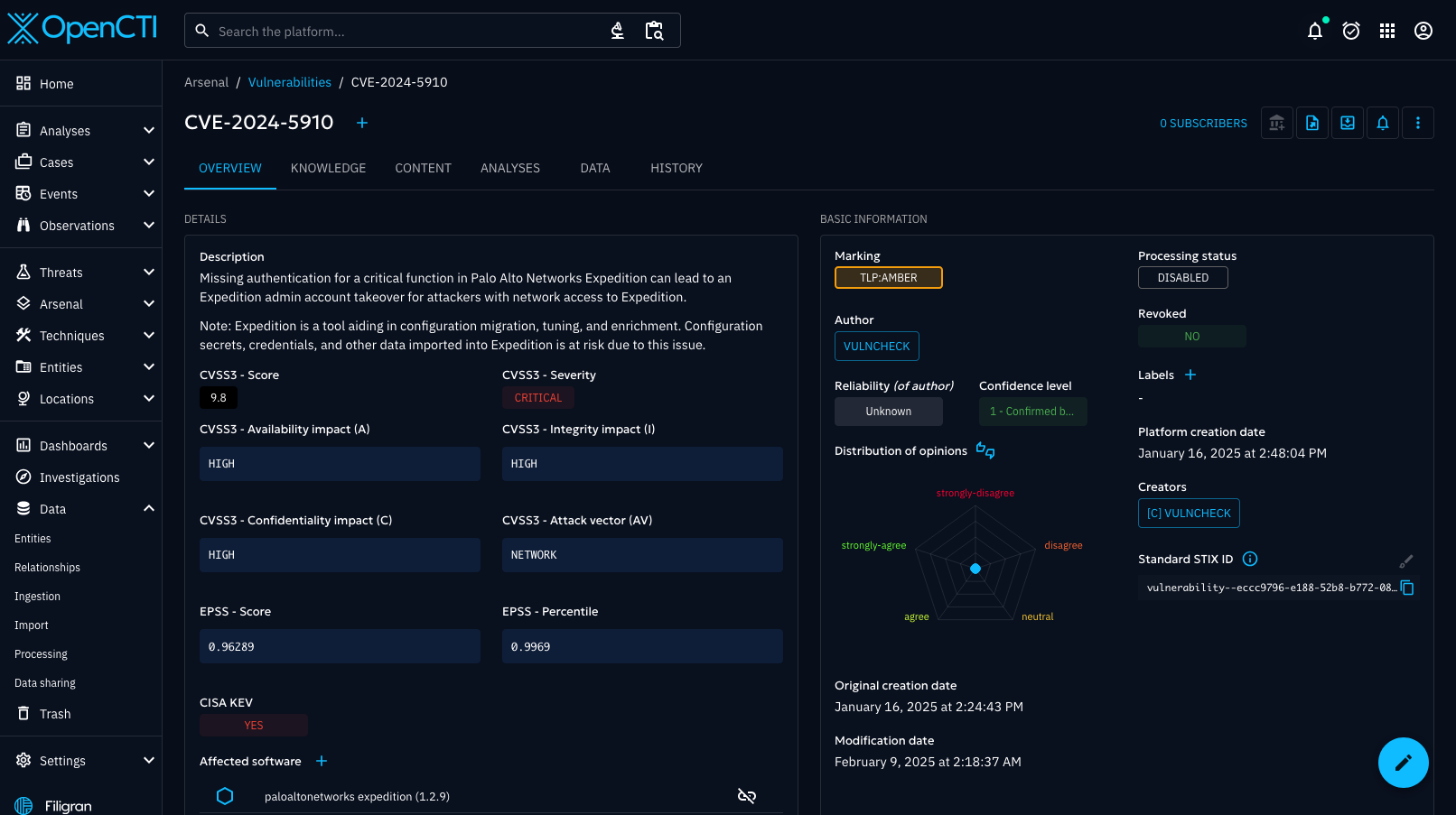 OpenCTI Vulnerability Example
