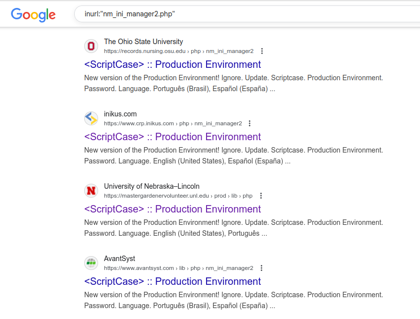 Dork results for ScriptCase
